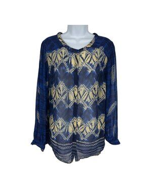 Lori Goldstein Sheer Long‎ Sleeve Button-Front Blouse Women's Size XL